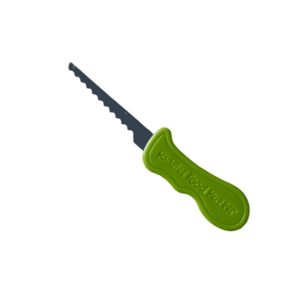Kid's safety knife with lime handle and Kiddies Food Kutter logo