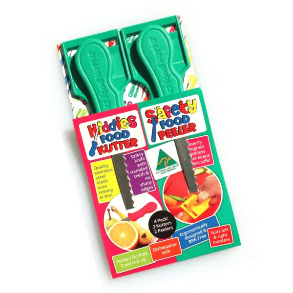 green original kiddies food kutter and safety food peeler 4 pack
